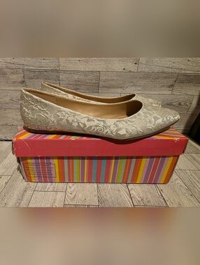 Ivory Floral Brocade Pointed Ballet Flats